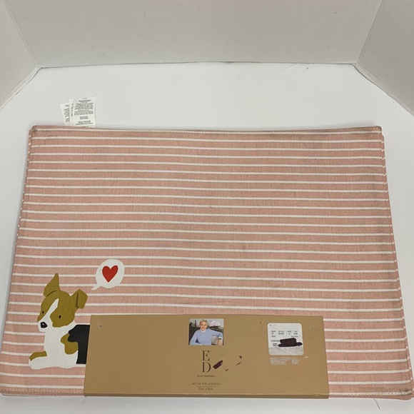 Ellen Degeneres | Pink & White Striped Set Of 4 Placemats | Dog Front Design NWT - Picture 2 of 8